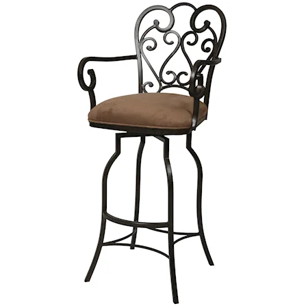 34" Magnolia Bar Height Swivel Stool with Arms & Mocassin Suede Fabric Seat